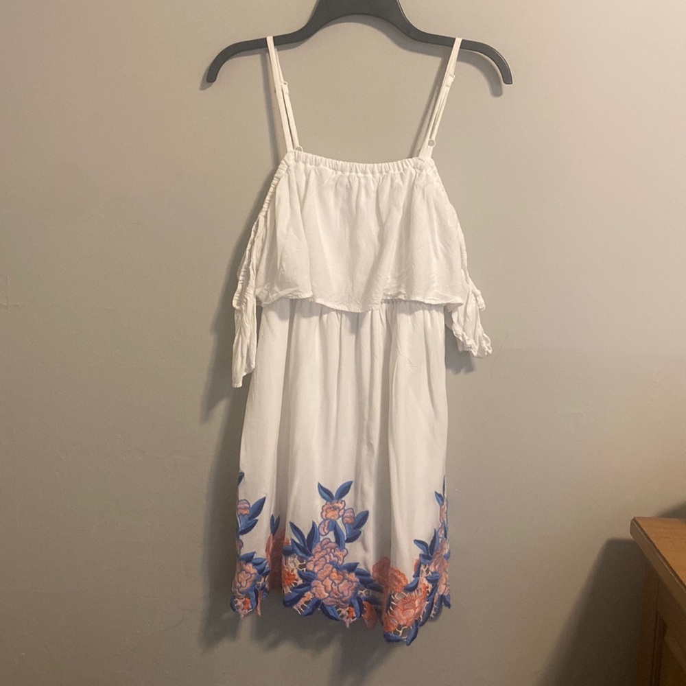 White, Floral Cold Shoulder A-line Dress